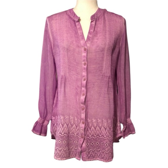 Soft Surroundings Blythe Lace Washed Tunic Shirt - Picture 2 of 8